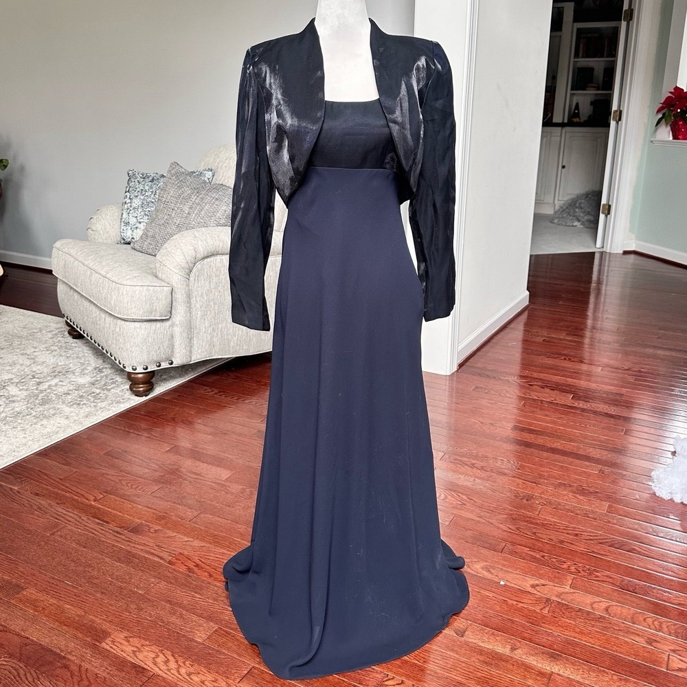 Alex Evenings Navy Blue Elegant 2 Piece Dress & Jacket Matching Set Size 6